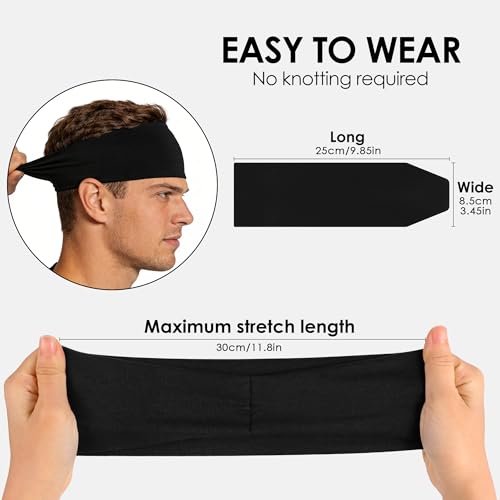 Men's Sweat Absorbent Running Headbands - 7 Pack Black