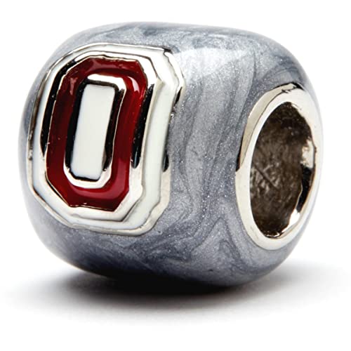 Ohio State University Charm Bead - Gray Block O Stainless Steel