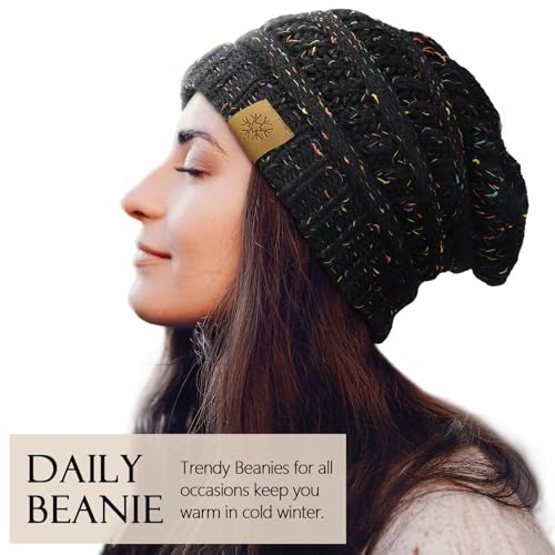 Beanie Hat and Touchscreen Gloves Set - Fleece Lined Black Confetti