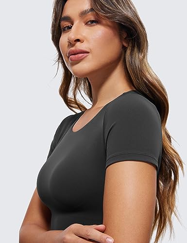 CRZ YOGA Butterluxe Double-Lined Cropped Shirt, Medium, Black
