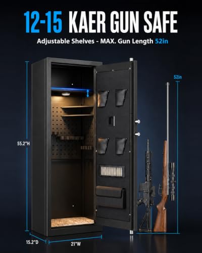 Biometric Gun Safe for Rifles and Pistols - Black, Quick Access, 12-15 Gun Capacity