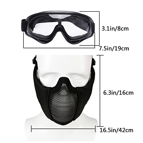 Airsoft Protective Gear Set - Half Face Mesh Mask & Goggles - Black