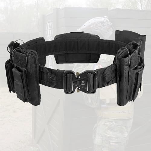 Black Heavy-Duty Tactical Duty Belt Set with Pouches and Quick-Release Clips