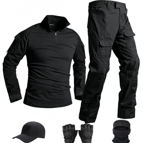Tactical Combat Long Sleeve Shirt & Pants Set - Medium Black