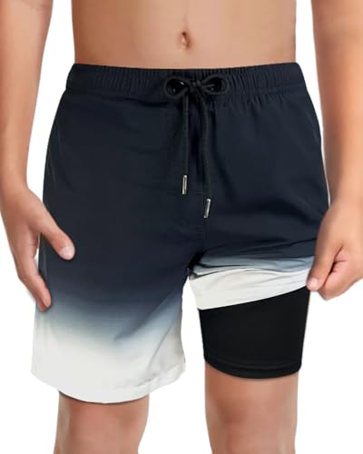 LUCOWEE Boys Swim Trunks 14-16 Black Ombre Quick Dry UPF 50+ Bathing Suit