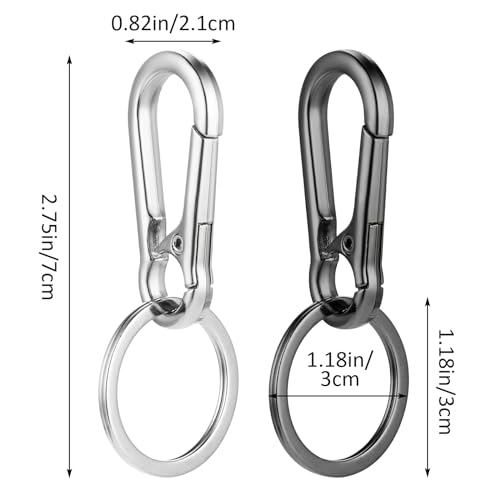 2 Pcs Heavy Duty Metal Carabiner Keychain Clip - Black & Silver