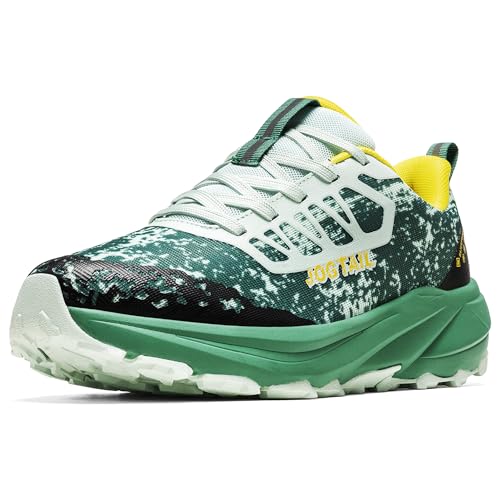 JOGTAIL Men's Wide Water-Resistant Trail Running Shoes with Cushioned Arch Support - Fern/Green, Size 10.5 Wide