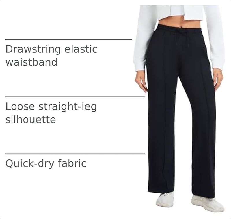 Women's Black Track Pants 32-Inch Inseam Loose Jogging Sweatpants