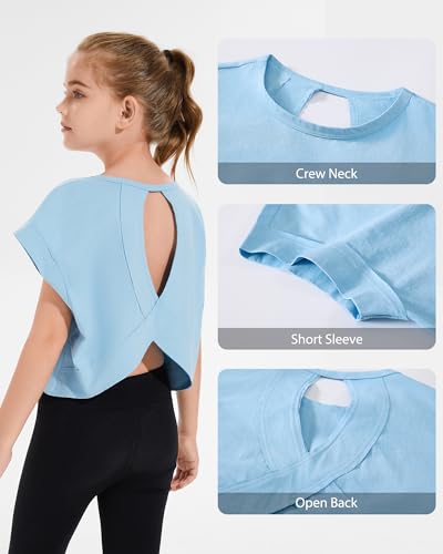 Girls Summer Oversized Cut Out T-Shirt - Open Back Athletic Top, Blue, 11-12 Years