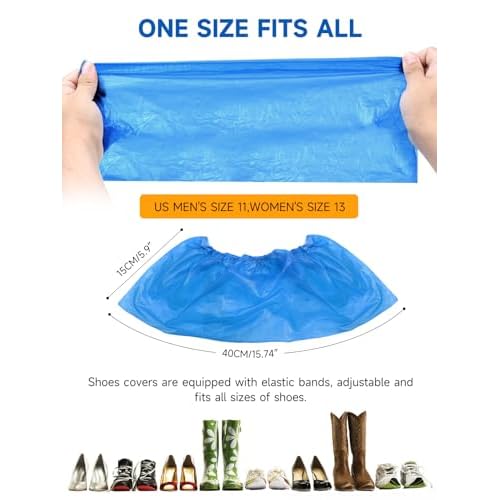 Shoe Covers Disposable Non Slip Pack of 300 (150 Pairs): TOOSOFt Blue Plastic Booties for Shoes Covers - Extra Large Foot Booties Disposable Waterproof Indoors,fits up to Size 11 US Men and 13 Women
