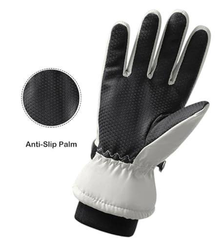 Kids Winter Ski Gloves - Windproof Water-Resistant Thermal - Off-White