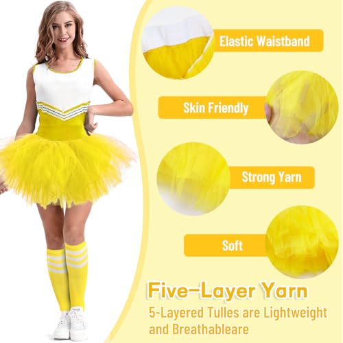 WYVAS 30 Short Neon Tutu Skirt - 5-Layer Tulle Dance Skirt with Tube Socks & Sunglasses (Variant: Yellow, 30 Short)