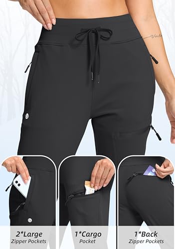 G Gradual Women's Fleece Lined Hiking Joggers with 4 Pockets - Medium Black