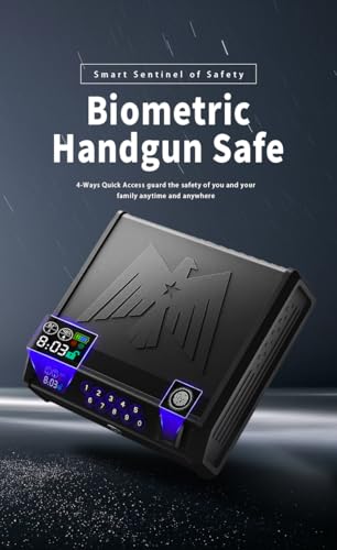 Gun Safe for Pistols - Biometric Fingerprint & Digital Unlocking, LCD Display