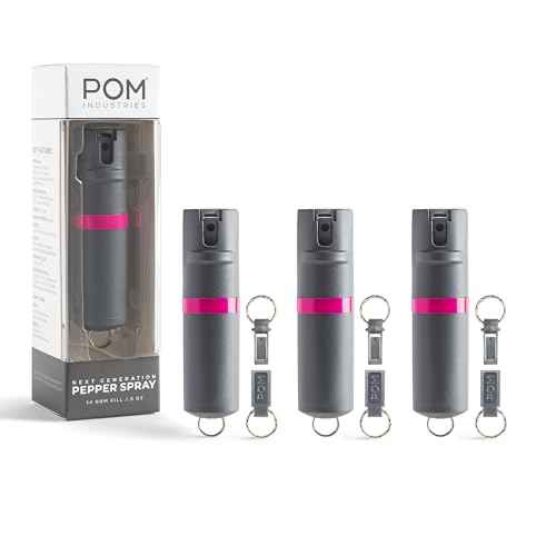 POM Pepper Spray Keychain, Quick Key Release for Instant Access, Flip Top Safety, Maximum Strength OC Formula with UV Marking Dye, 25 Bursts, 10 ft Range, 0.5 fl oz