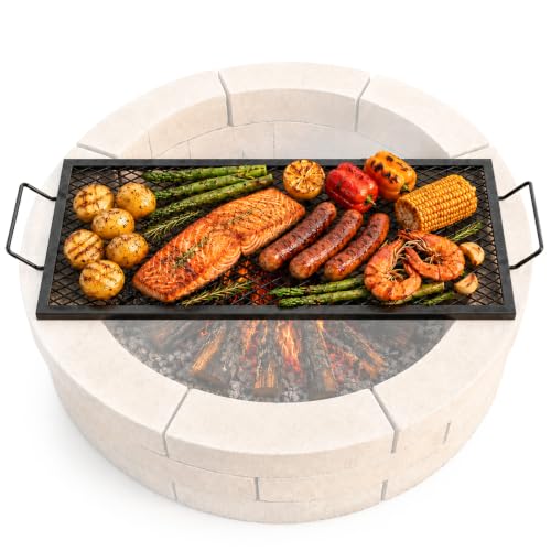 VEVOR 32x15 Inch Heavy Duty Steel Fire Pit Grill Grate with Handle, Rectangle Non-Foldable, Outdoor Camping Cooking Grid