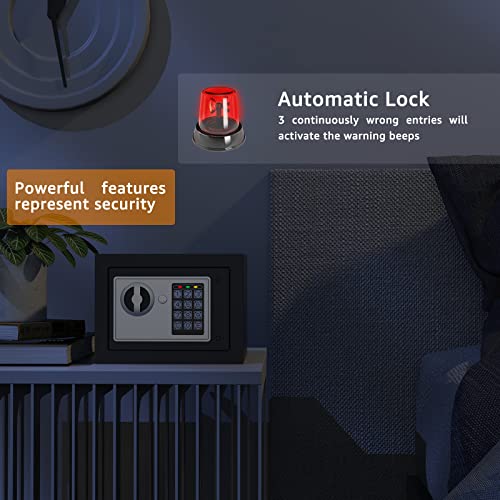 Goldenkey Small Safe with Keys&Code for Money Cash and Coin, Digital Mini Kids Safe Bank for Home, 6.69"D x 9.05"W x 6.69"H, 0.3 Cu.Ft.