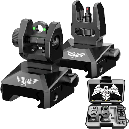 Flip-Up Fiber Optic Iron Sights for Picatinny Rail - Adjustable Backup Sights with Red Green Dots