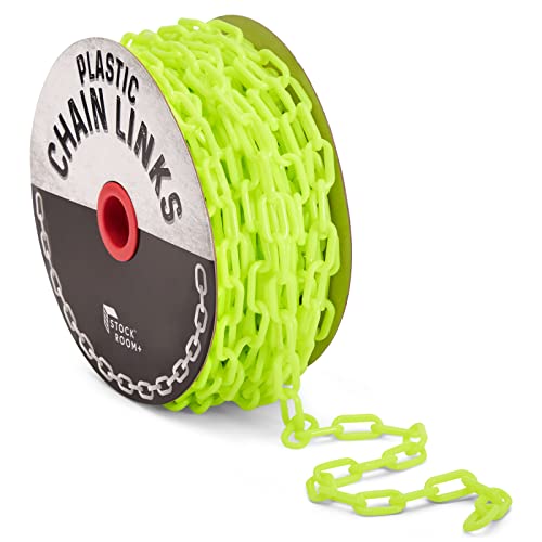Stockroom Plus Glow in The Dark Plastic Chain - 100 Ft Roll, 1.5-Inch Links, Neon Yellow - Weather-Resistant Neon Barrier Chain for Crowd Control & Parking Barrier