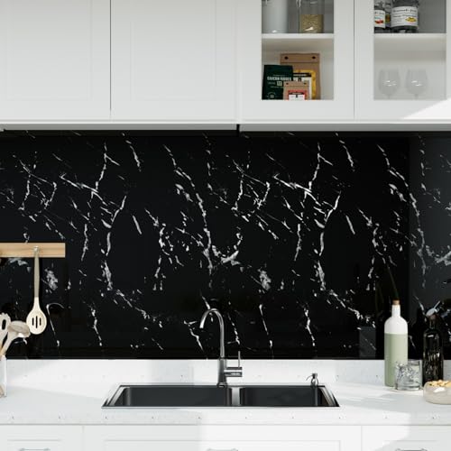 Black Marble Peel and Stick Wallpaper - Black Contact Paper Granite Wallpaper for Kitchen & Bathroom | Self-Adhesive, Waterproof, Removable (15.7"x118")