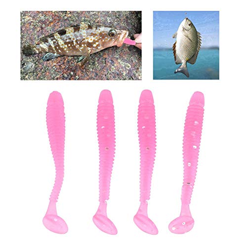 Soft Fishing Lures - 50 Pcs T-Tail Grub Worm Baits - Pink