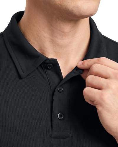 Breathable Quick-Dry Men's Polo Shirt UPF 50+ - Large, Black
