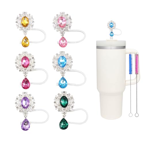 6-Piece 10mm Glitter Straw Covers Set - Vintage Diamond Style - Pearl Diamond