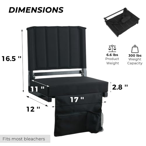 Folding Stadium Seats with Back Support - Navy Blue - 2.8" Thick Padded Chair