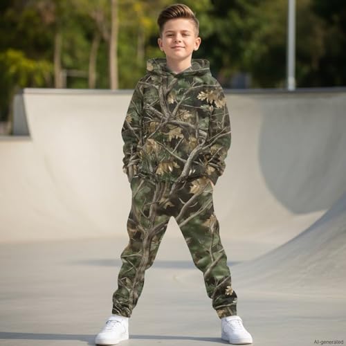 Kids Hoodie and Sweatpants Set Boys Girls 4-12 Years Camo Hunting Variation