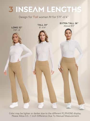 SEVEGO Tall Women's Flare Leggings with Water Resistance & Thermal Lining - 36" Inseam, Black, Medium