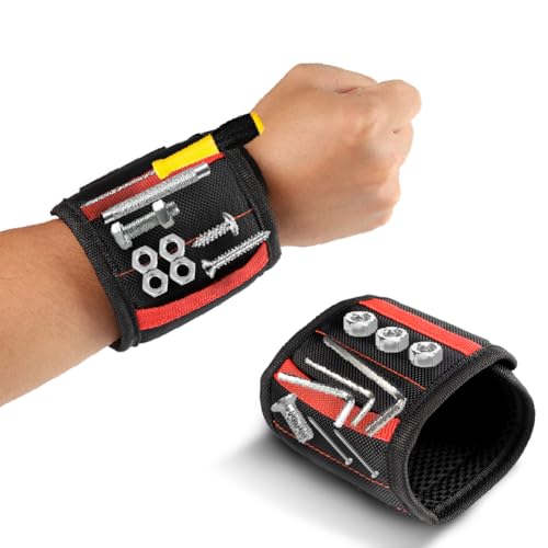 Magnetic Wristband for Holding Screws, Nails & Tools, Strong Magnets, Red