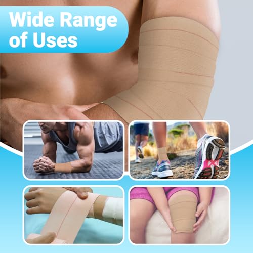 OK TAPE Elastic Adhesive Bandage Wrap 3 Inch x 5 Yards Beige - 4 Rolls