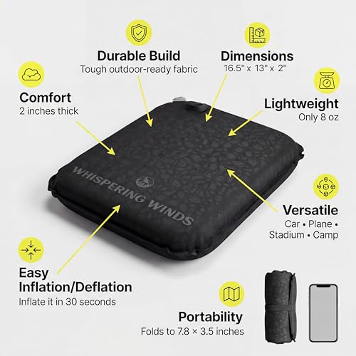 Black Inflatable Seat Cushion 2-Pack Portable Travel & Outdoor Comfort