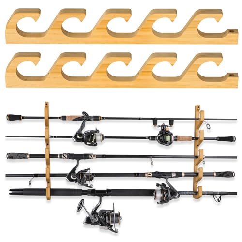 PLUSINNO 5-Rod Wall & Ceiling Mount Fishing Rod Holder | Poles Storage Rack, 1 Pack