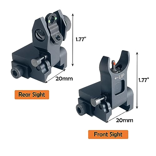 Flip Up Iron Sights with Fiber Optic Green & Red Dots for Hunting & Shooting