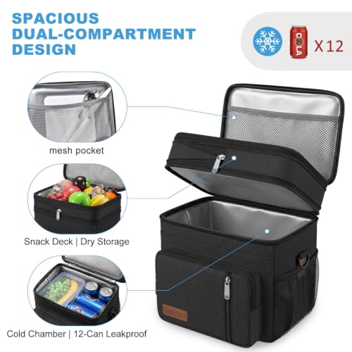Large Insulated Lunch Bag for Work, Beach, Picnic, Travel - Leakproof Double Layer Design