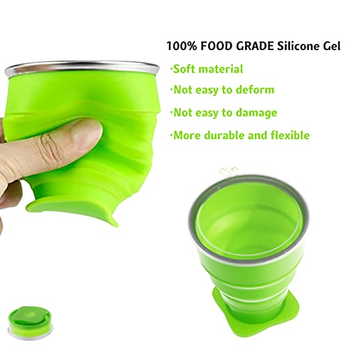 Collapsible Silicone Travel Cup - 200ml Portable Folding Mug - Green