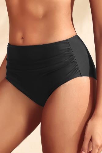 Daci Women's Mid Rise Full Coverage Bikini Bottom - Large Black Swimwear