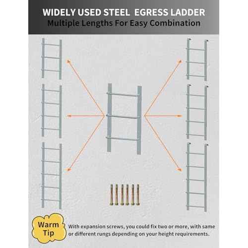 3-Rung Window Well Ladder, Heavy Duty Steel Basement Egress Ladder, Fire Escape Ladder for Emergency Home Safety(34.2" Lx17.9 W, Straight, Matte Black)