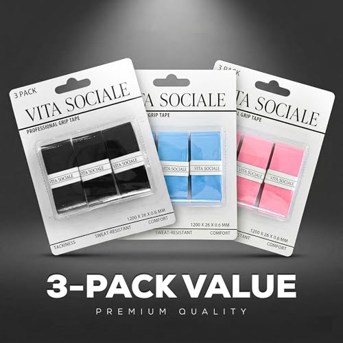 Pickleball Overgrip Tape - Ultra-Soft Cushioned Grip, Sweat-Resistant, Black - Tacky (3 Pack)