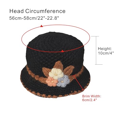 Women's Knitted Wool Beanie Hat - Medium Black
