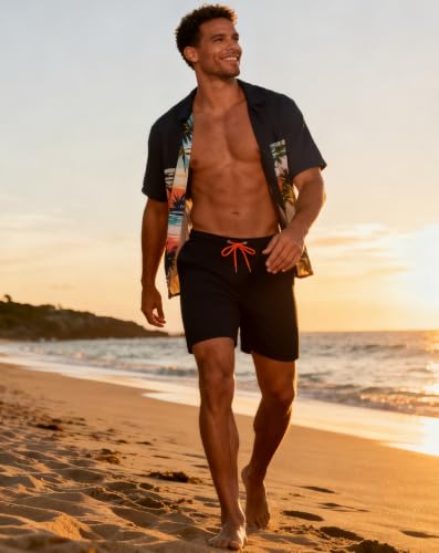 Men's Swim Trunks with Compression Liner - Quick Dry, Zipper Pockets, Large, Black