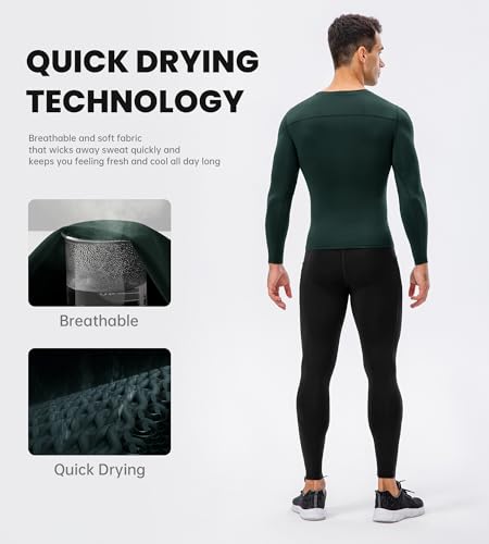 Men's Long Sleeve Compression Shirt - Athletic Base Layer - Dark Green, Medium