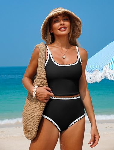 ZAFUL Large Black Tankini Swimsuit for Women - Tummy Control Two-Piece Bathing Suit