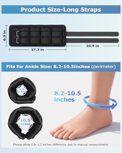 Adjustable Ankle Weights with Removable Weights - Black, 20 lbs Pair