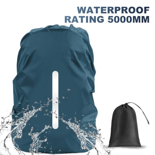 Waterproof Backpack Rain Cover - Reflective Rucksack Cover, L Size (45L-55L) - Sea Blue