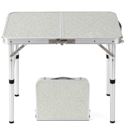 YUFIFAIRY Silver & Sage Gray Folding Camping Table 24x16 with Adjustable Height