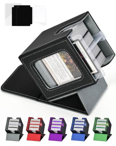 Card Deck Box for MTG Commander - Holds 100+ Double-Sleeved Cards - Black Grey