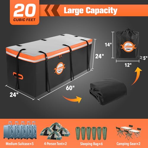 20 Cu Ft Waterproof Hitch Cargo Carrier Bag with 8 Straps