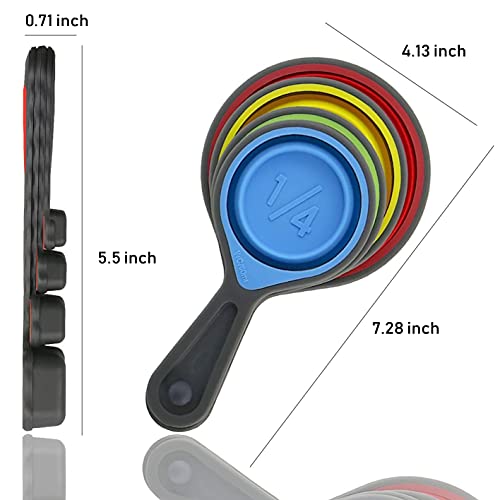 Collapsible Silicone Measuring Cups & Spoons Set - Red, 8 Pieces